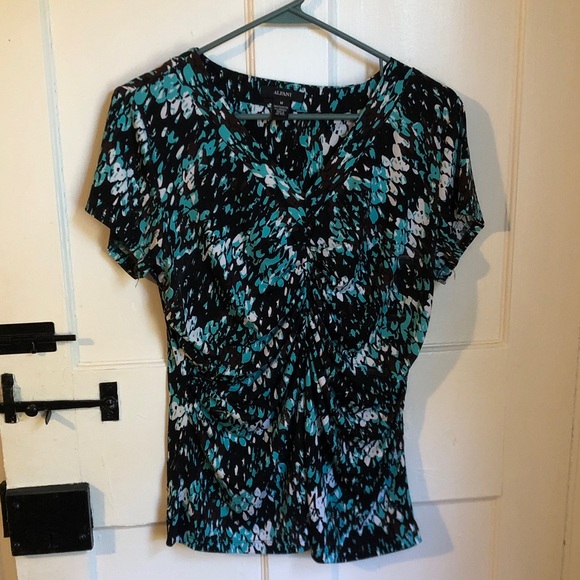 Alfani Black and Teal Patterned Blouse - Picture 1 of 4